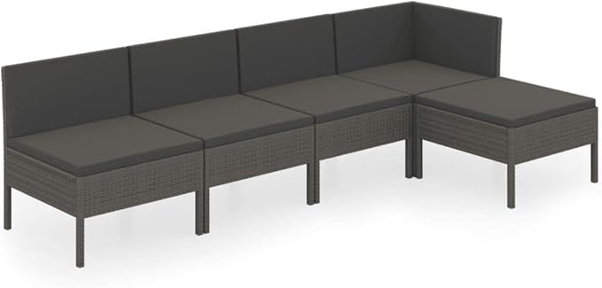 Patio Lounge Set with Cushions,Patio Furniture Sets,Patio Conversation Sets,Outdoor Furniture Sets,for Garden,Backyard,Outdoor,5 Piece Poly Rattan Gray