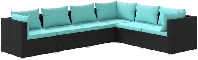 6 Piece Patio Lounge Set with Cushion, Patio Lounge Set Piece Patio Set Outdoor Patio Sectional Furniture Conversation Sets s Poly Rattan Black