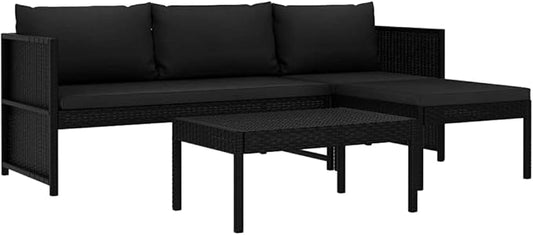 Wicker Outdoor Patio Furniture Set, PE Rattan Patio Conversation Set 3 Piece Garden Lounge Set with Cushions Poly Rattan Black