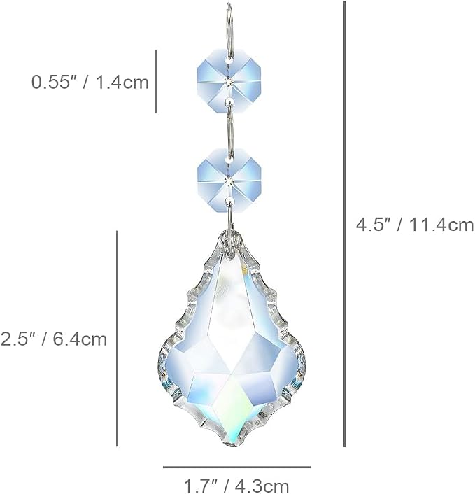 20PCS Clear Crystal Suncatcher Prisms, 63mm Chandelier Replacement Pendants | Maple Leaf Chandelier Prisms Connected Glass Octagon Beads for Lamp, Windows Wedding Party Christmas Tree Home Decor Gifts