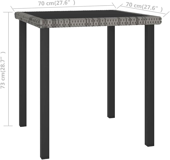 vidaXL Garden Dining Table, Patio Table with Glass Top, Garden Table, Garden Furniture for Front Porch Deck Lawn Backyard, Modern, PE Rattan Gray
