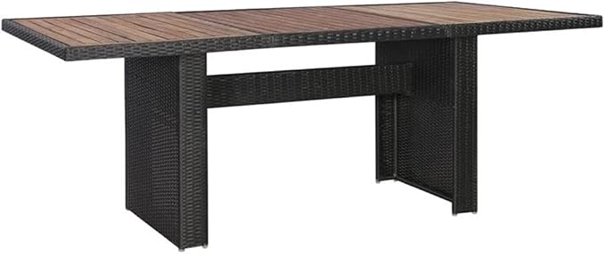 Afuera Living Contemporary Outdoor Dining Set, Black and Dark Gray Finish, PE Rattan with Powder-Coated Steel Frame, 78.7 x 39.4 x 29.1 in Table, Seats 6, Cushioned Chairs, Modern Patio Furniture for