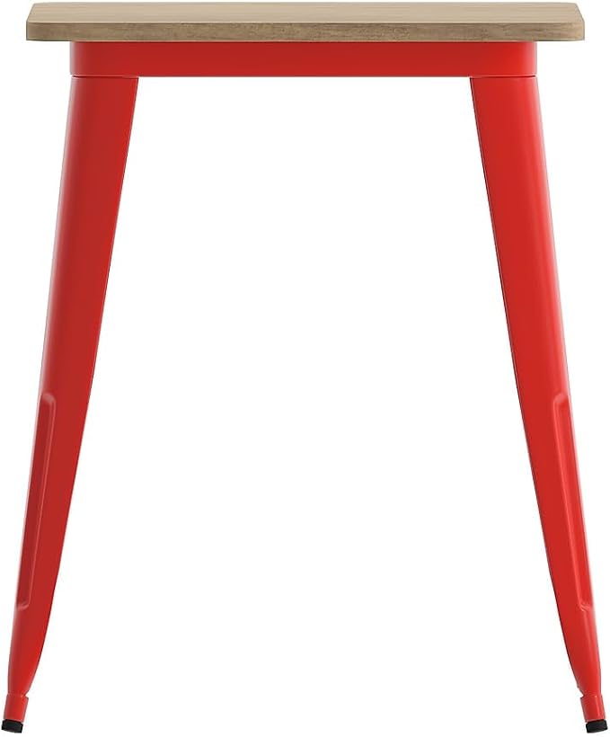 Flash Furniture Declan Commercial Outdoor Dining Table, All Weather Poly Resin Top with Steel Base, 23.75" Square, Brown/Red