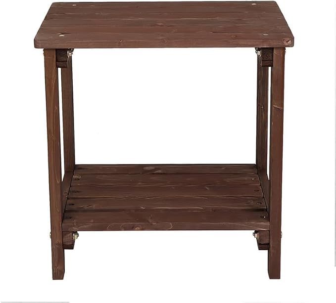 NOLLAM Outdoor Patio Side Table, Simple Design End Table with Wood Grain Tabletop and 2-Tier Storage Shelf, 20" x 14" Coffee Table for Outside Deck Porch Garden Backyard, Load 110 LBS, Light Brown