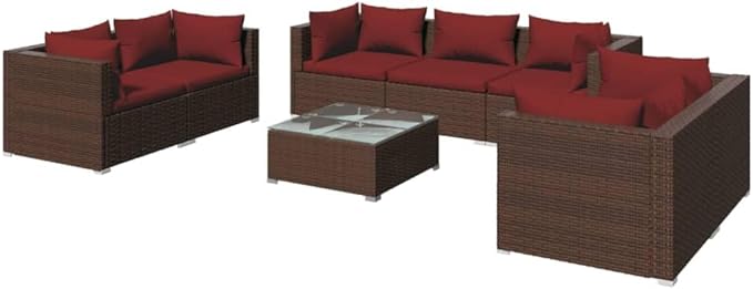 8 Piece Patio Lounge Set with Cushion, Patio Lounge Set Furniture Conversation Sets Piece Patio Set Outdoor Patio Sectional s Poly Rattan Brown