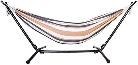 Thxbye Professional Black & Silver Flowers Hammock Stand with Polyester Coffee Stripe Hammock