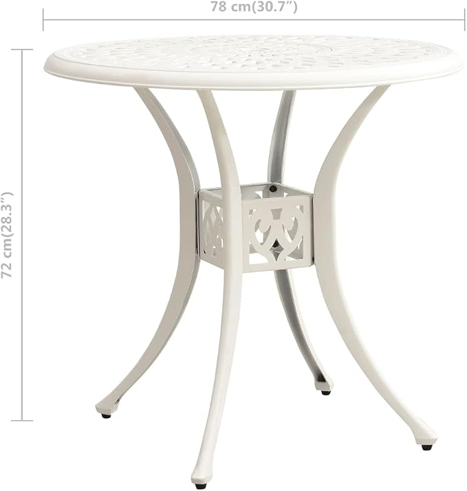 Patio Table White 30.7"x30.7"x28.3" Cast Aluminum, Outdoor Dining Table, Outdoor Patio Table, Outdoor Bar Table, Bistro Table for Patio Balcony Proch Poolside