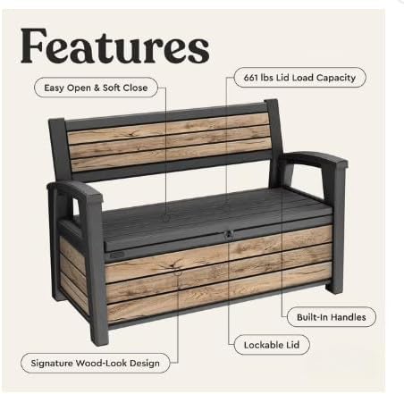 60 Gallon Plastic Resin Weather Resistant Outdoor Backyard Patio Storage Deck Box (Ash Wood Brown)