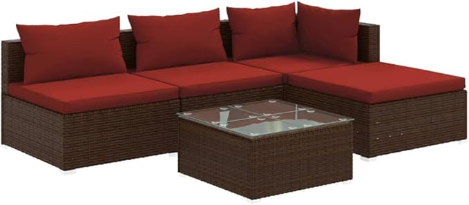 Patio Lounge Set with Cushions,Outdoor Table and Chairs Set,Terrace Conversation Set Furniture,Outdoor Furniture,for Garden,Backyard,5 Piece Poly Rattan Brown