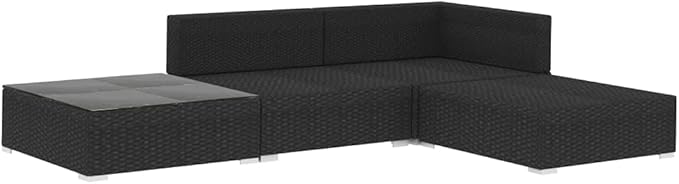 Patio Lounge Set with Cushions,Outdoor Furniture,Outdoor Furniture Sets,Patio Conversation Sets,for Garden,Deck,Backyard,4 Piece Poly Rattan Black