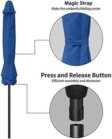 Simple Deluxe 9FT Outdoor Patio Umbrella UV-Protection Table Umbrella with Push Button 8 Ribs Tilt/Crank Waterproof Market Umbrella for Garden, Backyard, Pool, Deck, Blue