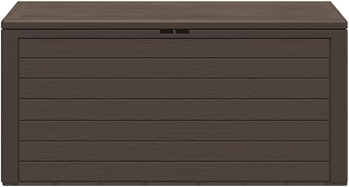 Brown Polypropylene Outdoor Storage Box, 76.4 Gallon Capacity, Weather-Resistant Deck Box for Patio Cushions, Garden Tools
