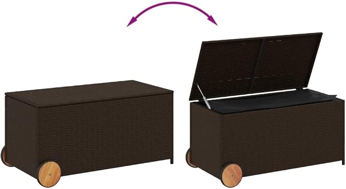 Garden Storage Box with Wheels, Delivery Boxes For Outside Outdoor Storage Bench Deck Box Outdoor Storage Box Suitable For Gardens Pool Backyard Patios Brown 50.2 Gal Poly Rattan