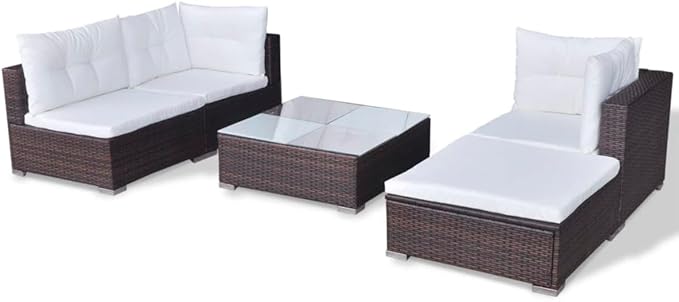 5 Piece Patio Lounge Set with Cushions, Outdoor Sofa Sets Outdoor Dining Sets Patio Conversation Set Porch Furniture Set for Poolside Exhibition Negotiation Area Piazza Poly Rattan Brown
