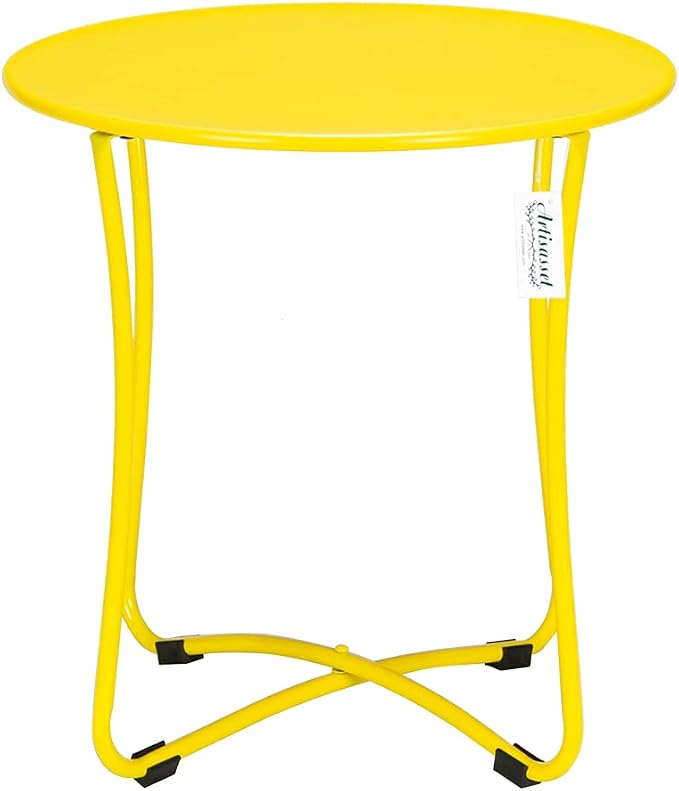 18" Metal Side Table, Small Round Table Terrace Wrought Iron Side Table Weather Resistant Outdoor End Table, Blue (Golden)