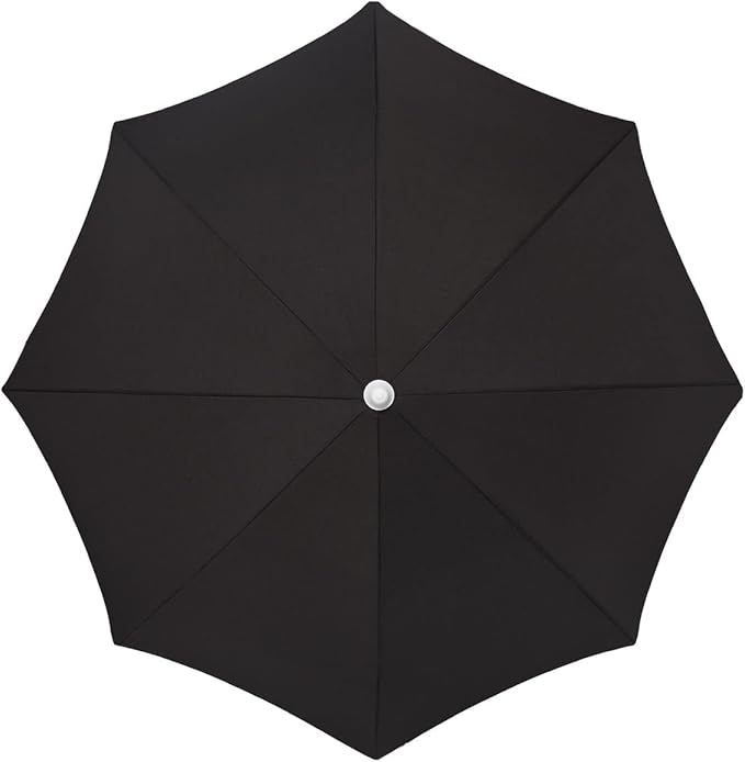 Business & Pleasure Co. Holiday Umbrella - Boho Beach Umbrella with White Fringe, UPF 50+, 1" Tilting Wood Pole, 5’ x 6.5’, Vintage Black