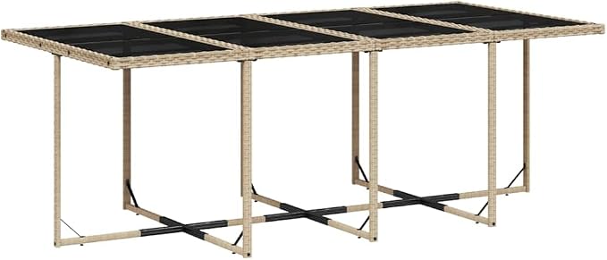 12-Seater Garden Dining Set, Rectangular Outdoor Patio Table with Tempered Glass Top, Foldable Rattan Chairs for Backyard and Balcony, Beige and Black