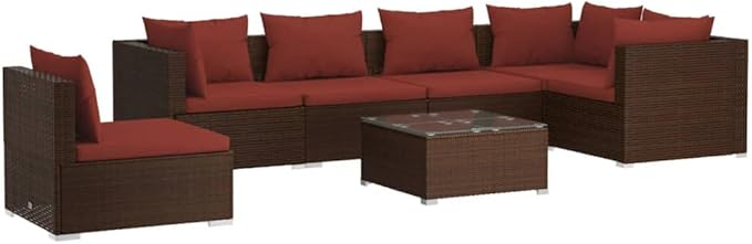 7 Piece Patio Lounge Set with Cushion, Furniture Conversation Sets Piece Patio Set Outdoor Patio Sectional Patio Lounge Set s Poly Rattan Brown
