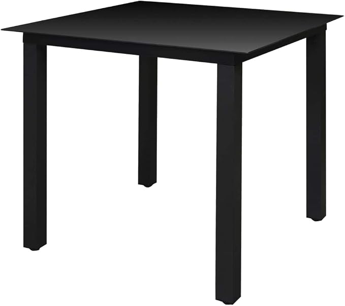 5 Piece Patio Dining Set with Glass Top Table and 4 Folding Textilene Chairs, Powder Coated Aluminum Frame Black