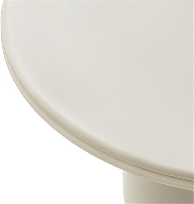Pemberly Row Concrete Round Top Dining Table, 48 Inch White Finish, Contemporary Indoor Outdoor Design, Double Lip Edging, Cylindrical Base, Seats 2-4, Patio or Dining Room Table for Modern Spaces