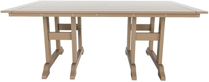 Costaelm Rectangle Outdoor Dining Tables, 71'' Patio Table with Umbrella Hole for 6 Person, Balcony Outdoor Buffet Table, Porch Tables for Outside Lawn Porch Bistro Furniture, Weathered Wood