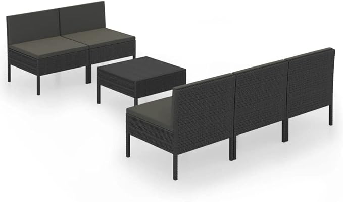 Patio Lounge Set with Cushions,Patio Furniture Sets,Patio Conversation Sets,Outdoor Furniture Sets,for Garden,Backyard,Outdoor,6 Piece Poly Rattan Black