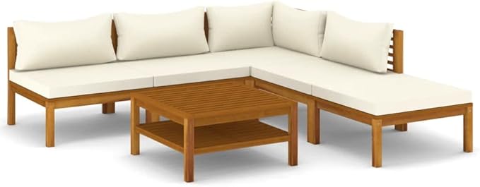 Patio Lounge Set with Cream Cushion,Patio Furniture Sets,Patio Conversation Sets,Outdoor Furniture Sets,for Garden,Backyard,Outdoor,6 Piece Solid Acacia Wood