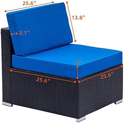 Patio Furniture Brown Rattan Sofa Wicker Sectional Sofa Set Conversation Set Garden Couch Royal Blue Cushion