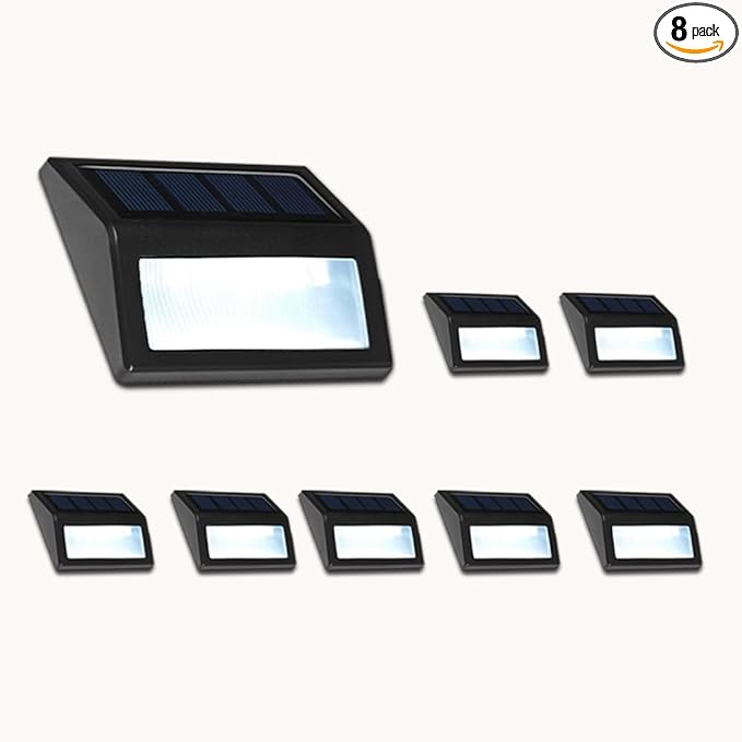 Solar Lights Outdoor, Waterproof Solar Powered Deck Step Lights for Patio Garden Backyard Garage Driveway Pathway Outside Wall Lighting (Cool White, 8-Pack)