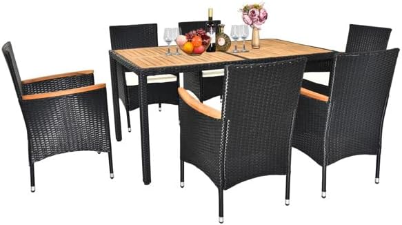 7 Pieces Patio Furniture Set, Rattan Dining Table & Chair, Backyard Furniture Outdoor Conversation Set for Garden, Patio Dining Sets