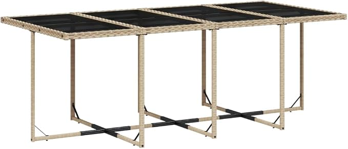 13 Piece Outdoor Patio Dining Set with Cushions, Beige Poly Rattan Garden Table and 8 Folding Chairs with 4 Stools, Space-Saving Tempered Glass Dining Set for Backyard, Lawn, Deck Entertaining