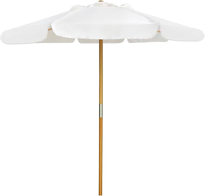 AMMSUN 8.2ft Vintage Wood Outdoor Umbrella, with a pulley system, UPF 50+, for markets, gardens, porches, courtyards, beach terraces, cafes, taverns, dining tables, pool sides, wedding venues