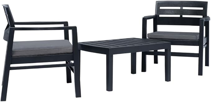 Patio Lounge Set with Cushions,Outdoor Tables and Chairs,Outdoor Furniture Sets,Patio Conversation Sets,for Garden,Deck,Backyard,3 Piece Plastic Anthracite