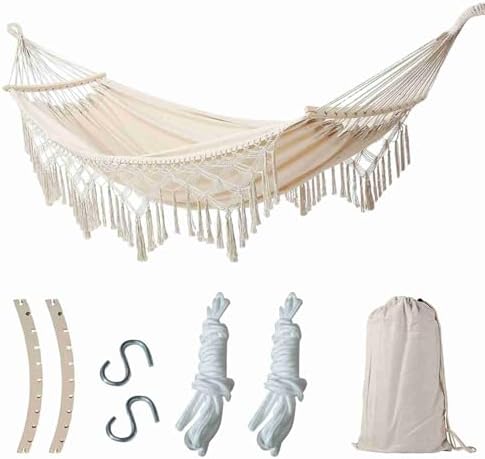 Hammock, Hammock Swing Outdoor Hammock Hanging Swing Swing Bed Double Deluxe Hammock Hamacas for Indoor Outdoor Patio Yard Garden (White)