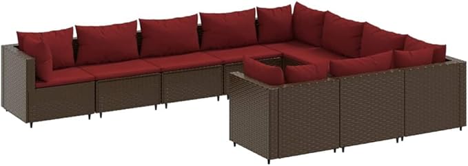 Patio Furniture Sets,Outdoor loveseat,Patio Conversation Sets,10 Piece Patio Sofa Set with Cushions Brown Poly RattanSuitable for Patio, Garden, Gazebo Low