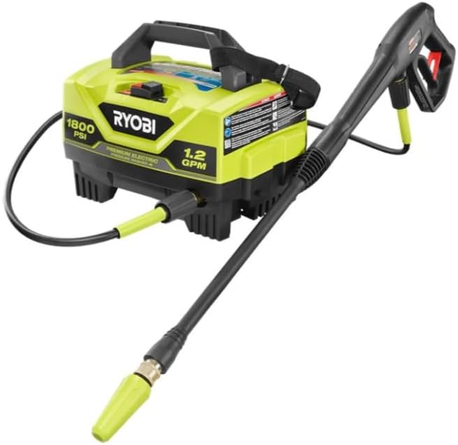 RYOBI RY141802GREEN 1800 PSI 1.2 GPM Electric Pressure Washer Corded Cold Water Power Washer with Turbo Nozzle for Cars, Patios, Driveways & Outdoor Cleaning (Renewed)
