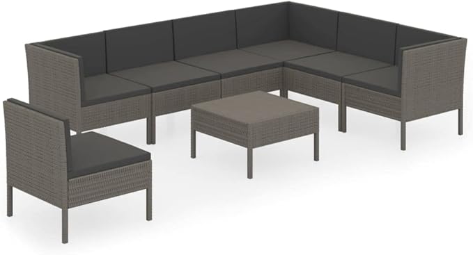 8 Piece Patio Lounge Set with Cushions,Patio Sofa,Outdoor Daybed,Outdoor Furniture Sets,Patio Seating,Patio Conversation Sets,Modern Set,Patio Furniture Set,Front Porch Furniture, Poly Rattan Gray