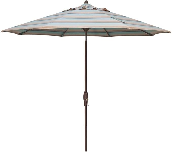 Treasure Garden 9-Foot (Model 810) Deluxe Auto-Tilt Market Umbrella with Bronze Frame and Sunbrella Fabric: Gateway Mist Stripe (Includes 3 Year Extended Frame Warrantee)