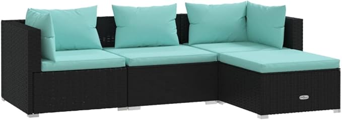 4 Piece Patio Lounge Set with CushionsOutdoor Dining Chairs,Patio Furniture Set,Outdoor Sectional Sofa,Patio Conversation Seat,Outdoor Seating,Modern Style,for Garden,Backyard, Poly Rattan Black
