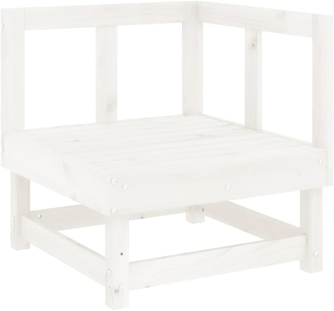 6 Piece Patio Lounge Set White Solid Pine Wood Outdoor Furniture, Modular Garden Conversation Set with Ottoman Coffee Tables for Small Patio Balcony Porch