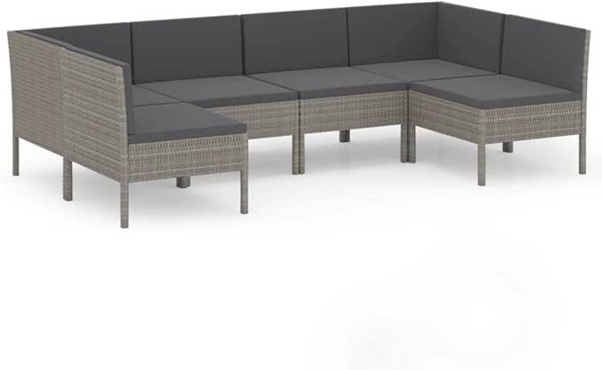 Patio Lounge Set with Cushions,Patio Furniture Sets,Patio Conversation Sets,Outdoor Furniture Sets,for Garden,Backyard,Outdoor,6 Piece Poly Rattan Gray