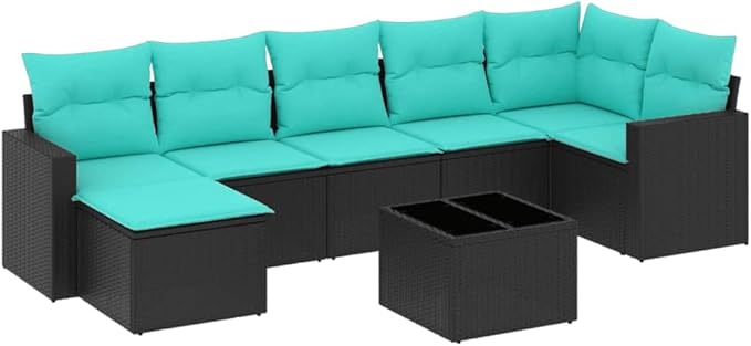 vidaXL Patio Sofa Set with Cushions 8 Piece, Outdoor Conversation Set, Sectional Sofa for Balcony Garden, Patio Furniture, Black Poly Rattan