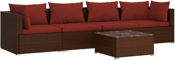 Patio Lounge Set with Cushions,Outdoor Table and Chairs Set,Terrace Conversation Set Furniture,Outdoor Furniture,for Garden,Backyard,5 Piece Poly Rattan Brown
