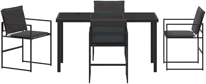 5-Piece Outdoor Dining Set, Metal Patio Table and 4 Textilene Chairs, Modern Garden Furniture for Backyard, Balcony, and Deck, Black