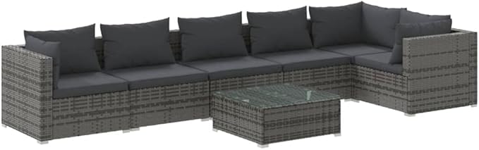 7 Piece Patio Lounge Set with CushionsOutdoor Dining Chairs,Patio Furniture Set,Outdoor Sectional Sofa,Patio Conversation Seat,Outdoor Seating,Modern Style,for Garden,Backyard, Poly Rattan Gray