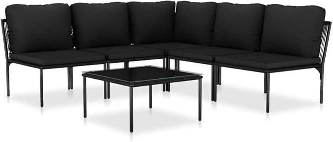 Patio Lounge Set with Cushions,Outdoor Furniture,Outdoor Furniture Sets,Patio Conversation Sets,for Garden,Deck,Backyard,6 Piece Black PVC