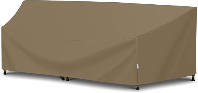 SunPatio Outdoor Curved Sectional Couch Cover, Heavy Duty Waterproof Patio Sofa Cover, All Weather Protection Patio Furniture Cover, Air Vent & Straps, 150"(back)/112"(front)L x 36"W x 38"/24"H, Taupe
