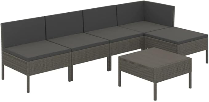 6 Piece Patio Lounge Set with Cushions,Patio Sofa,Outdoor Daybed,Outdoor Furniture Sets,Patio Seating,Patio Conversation Sets,Modern Set,Patio Furniture Set,Front Porch Furniture, Poly Rattan Gray