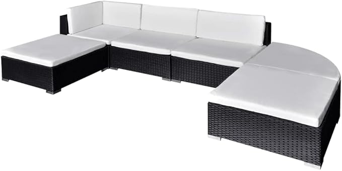 6 Piece Patio Lounge Set with Cushions, Sectional Sofa Front Porch Furniture Patio Conversation Set Porch Furniture Set for Exhibition Poolside Negotiation Area Garden Poly Rattan Black