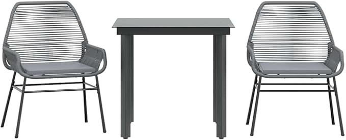 vidaXL 5-piece Patio Dining Set with Cushions - Gray Poly Rattan Square Table and Chairs for Outdoor/Garden use - Tempered Glass Tabletop, Weather-, Washable Covers